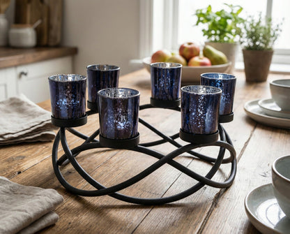Seraphic Halloween Candle Holder Centerpiece Decoration – Black Metal Iron 6-Cup Votive Tealight Holder for Spooky Table Gothic Decor, Kitchen & Dining Room, Coffee Tables