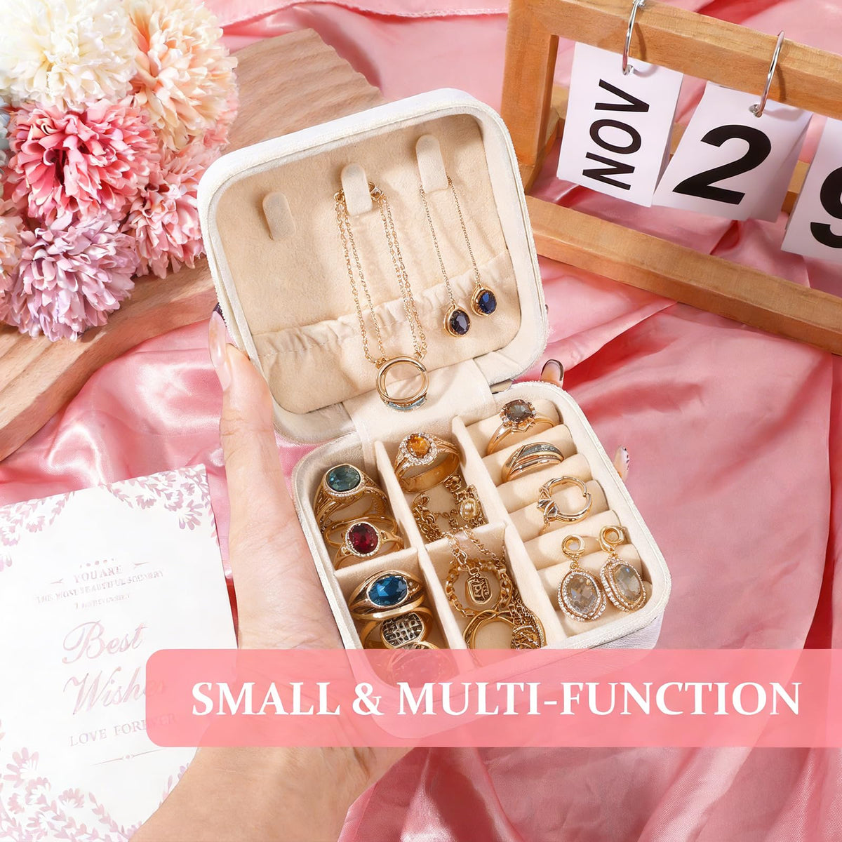 8 Pack Small Jewelry Box Bridesmaid Proposal Gifts, Pu Leather Potable Travel Jewelry Case Bridesmaid Gifts, Rings Necklaces Earrings White Storage Box for Women Bridal Shower Engagement Wedding
