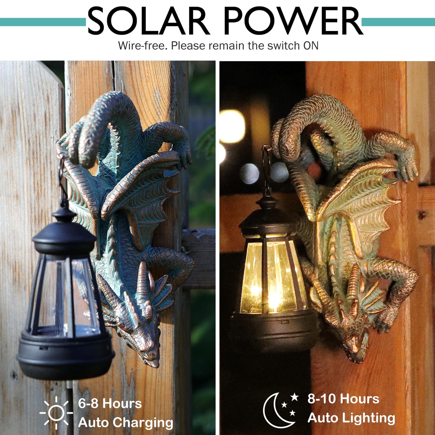 REYISO Solar Dragon Tree Hugger Statue Wall Decor - Gothic Garden Statue with Solar Lantern, Outdoor&Yard Decor, Fantasy Dragon Figurine for Trees, Walls, or Fences - Unique for Men & Women