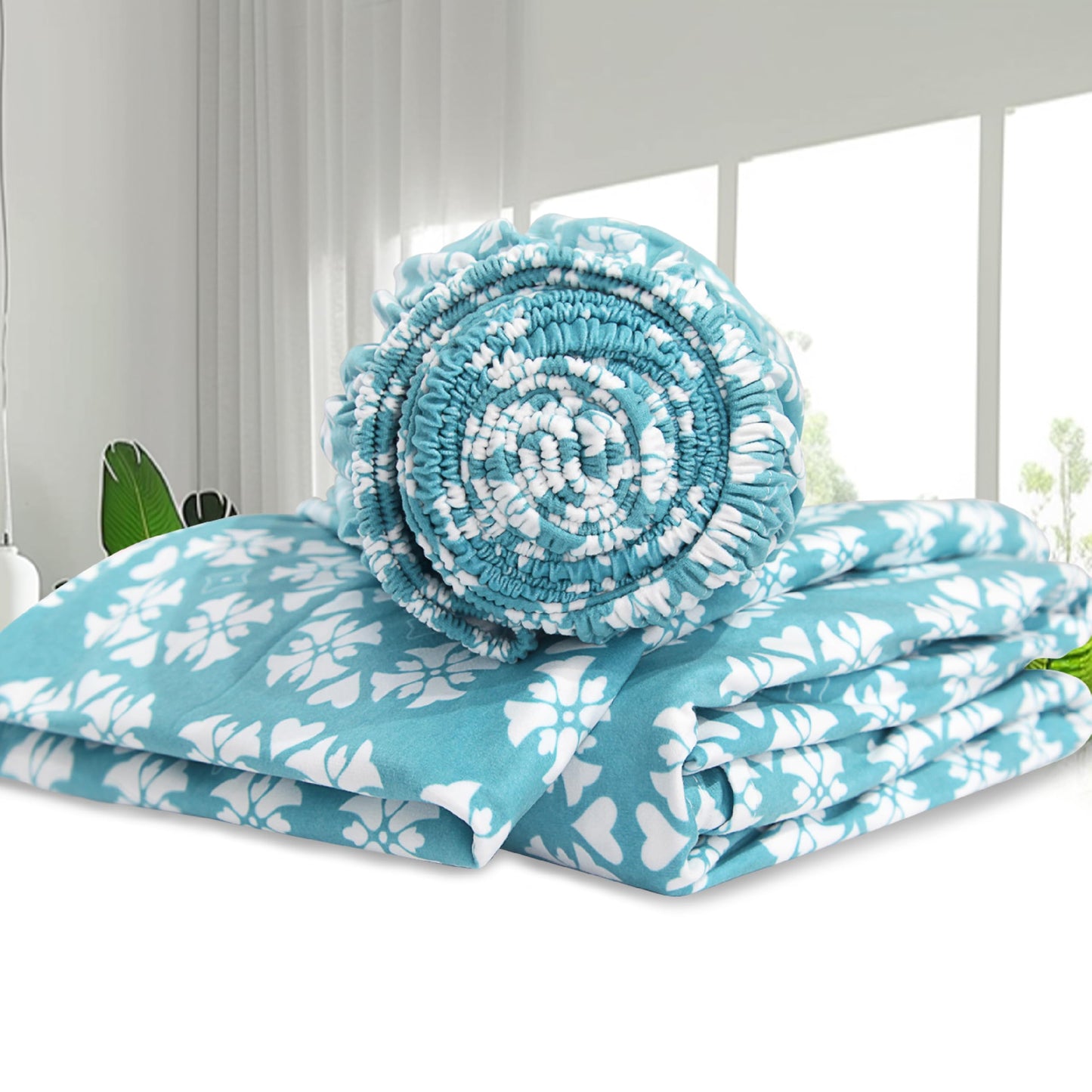 Marquess Printed Flannel Sheets Queen Size, Microfiber Brushed Flannel Bed Linen Set Deep Pocket Ultra Soft & Durable, 4 Piece (Blue, Queen)