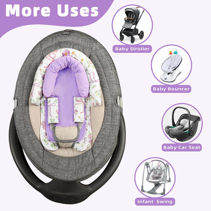 SWESEN Infant Car Seat Insert & Strap Covers, Car Seat Head Support for Baby Girls, 2 in 1 Soft Plush Car Seat Insert for Newborns, for Infants Aged 0-12, Purple Bow