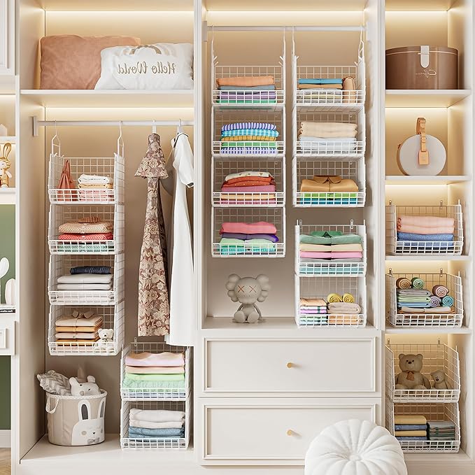 4" Extra Deeper Foldable Hanging Closet Organizer, Small Wire Cabinet Shelves
