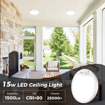 slochi LED Ceiling Light with Motion Sensor, 3000K-4000K-6500K & 100W Equivalent Motion Sensor Lights Indoor, 15W 1500LM 18cm Bathroom Ceiling Light for Bath,Porch,Stairs,Garage