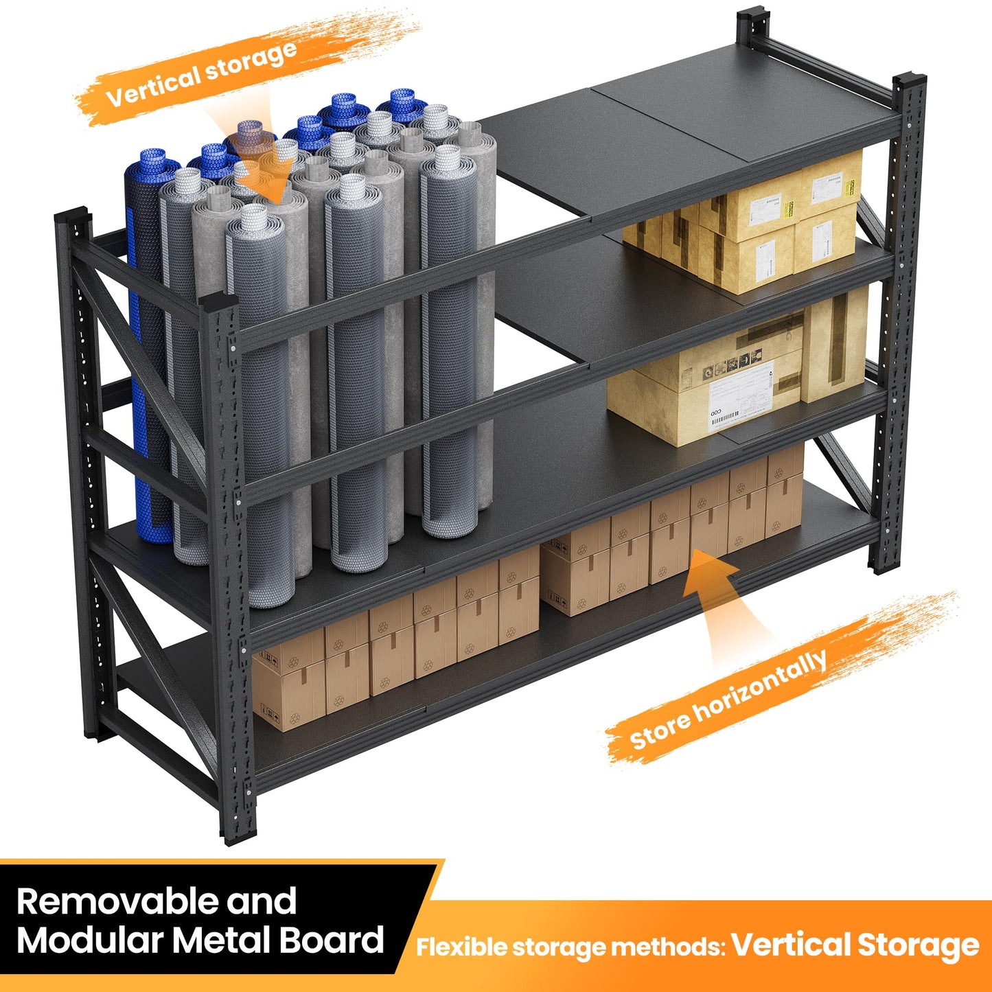 48" W Metal Storage Shelves Heavy Duty, 3000LBS Garage Shelving Units, 4 Tier Tall Metal Shelving, 24" Deep Steel Shelf Rack , Adjustable Utility Standing Shelf for Warehouse/Shop 48"W x 24"D x 70"H