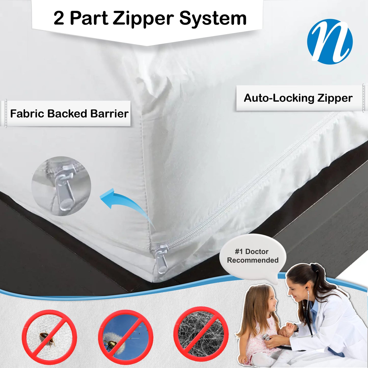 National Allergy 100% Cotton California King Mattress Encasement 73x84x12, Hypoallergenic, Dust Proof Zippered 6-Sided Cover, Breathable, Noiseless Natural Cotton, AAFA Certified
