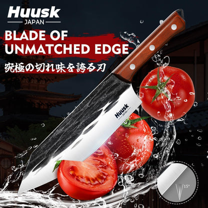 Huusk Butcher Knife Set, 4 PCS Hand Forged BBQ Knife Set for Meat Cutting, Sharp Meat Carving Breaking Knives with Ergonomic Handle, Christmas Gifts for Men Women