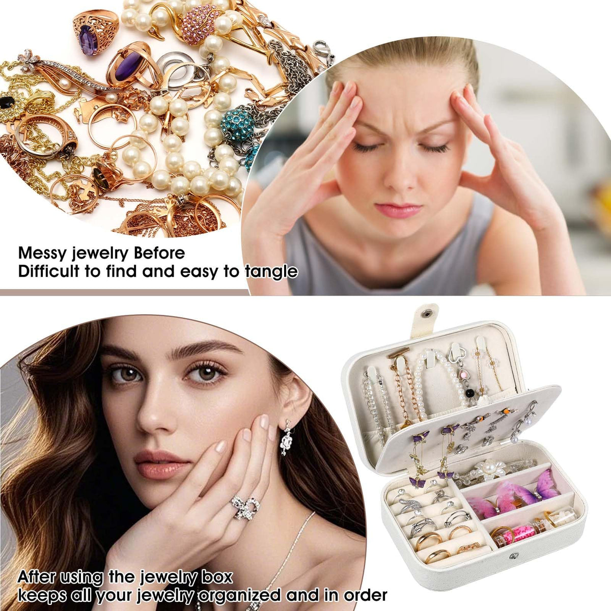 6 Pcs Travel Jewelry Box, PU Leather Mini Travel Jewelry Organizer for Women Girls, Double Layer Portable Small Ring Case, Display Storage Holder Boxes for Stud Earrings, Rings, Necklaces, Bracelets (