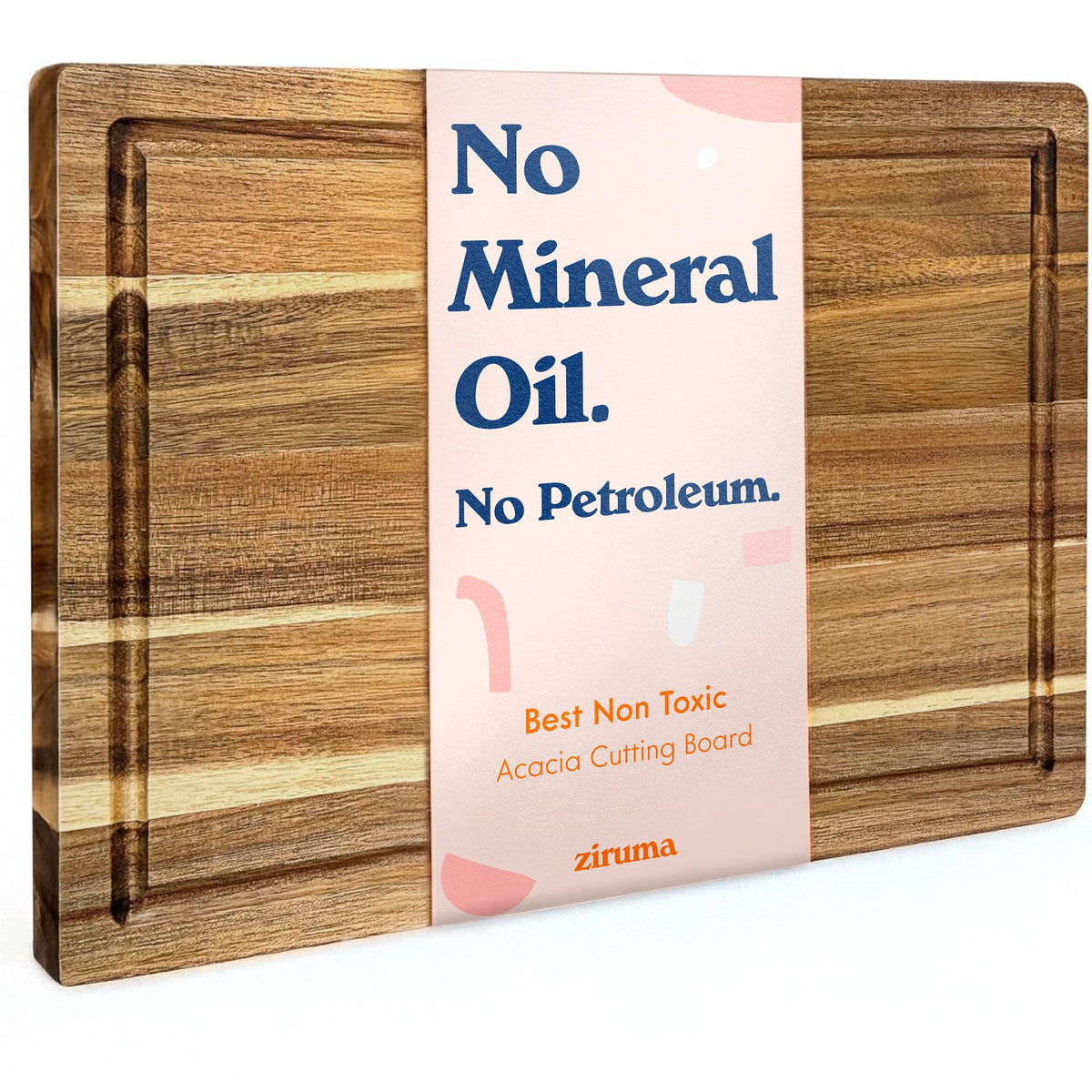 Non-Toxic Acacia Wood Cutting Board, Mineral Oil & Plastic Free, 16x11 in