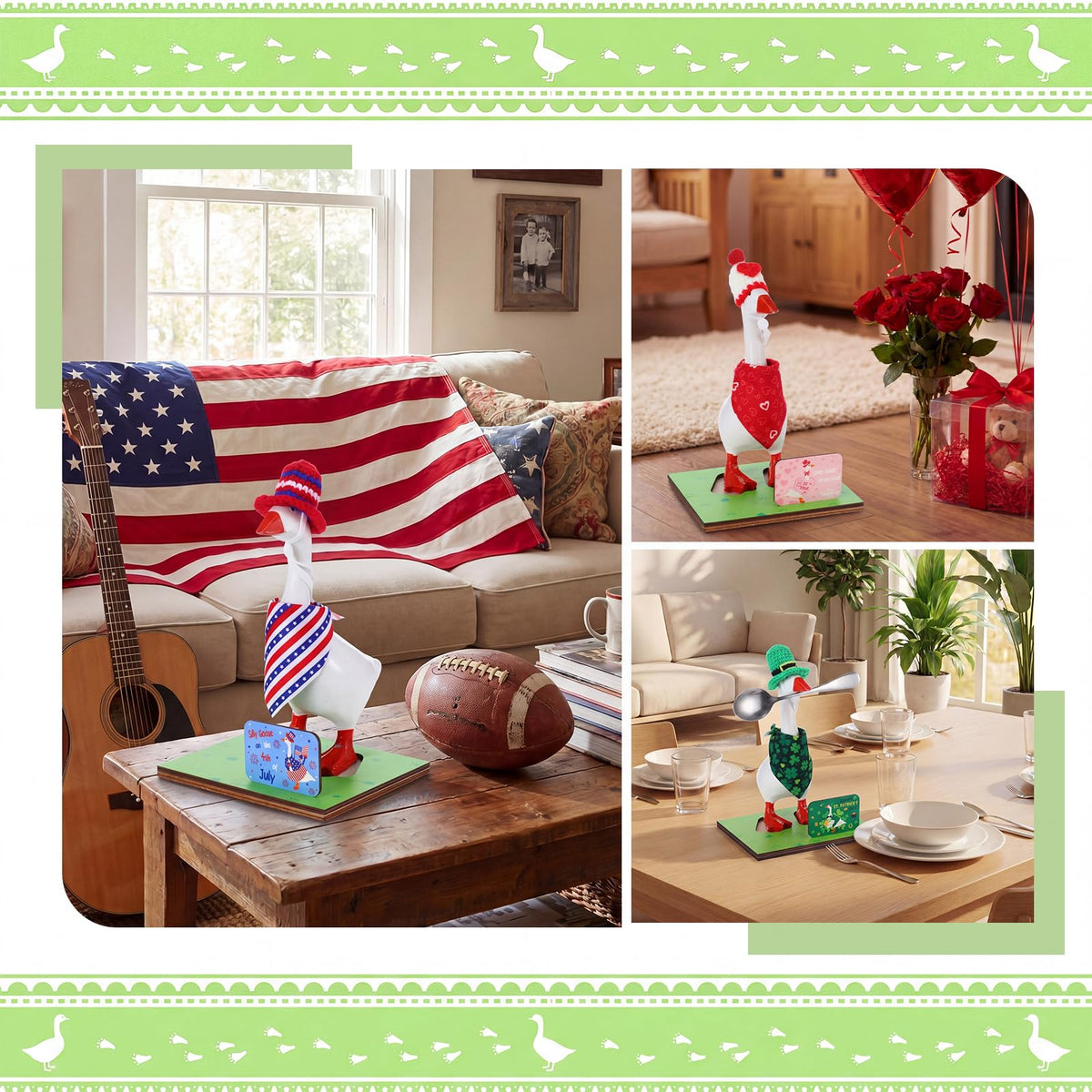 Relaxweex Magnetic Goose Key Holder Cute Resin Goose Statue with Mini Bow Tie Writable Interchangeable Signs Chalk for New Apartment Housewarming Gifts Office Table Desk Home Decor (Bandana)