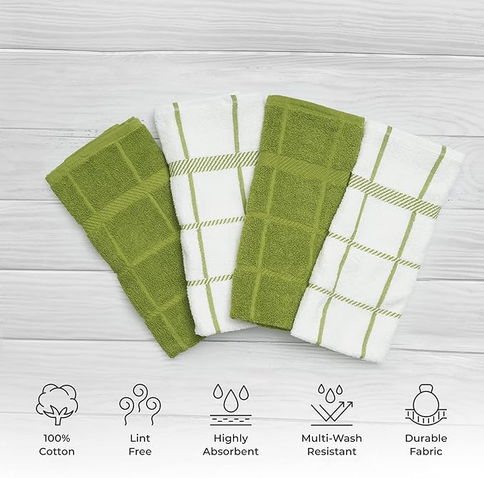100% Cotton Terry Dish Towels, 4 pack16 x26 Inches, Super Soft and Absorbent