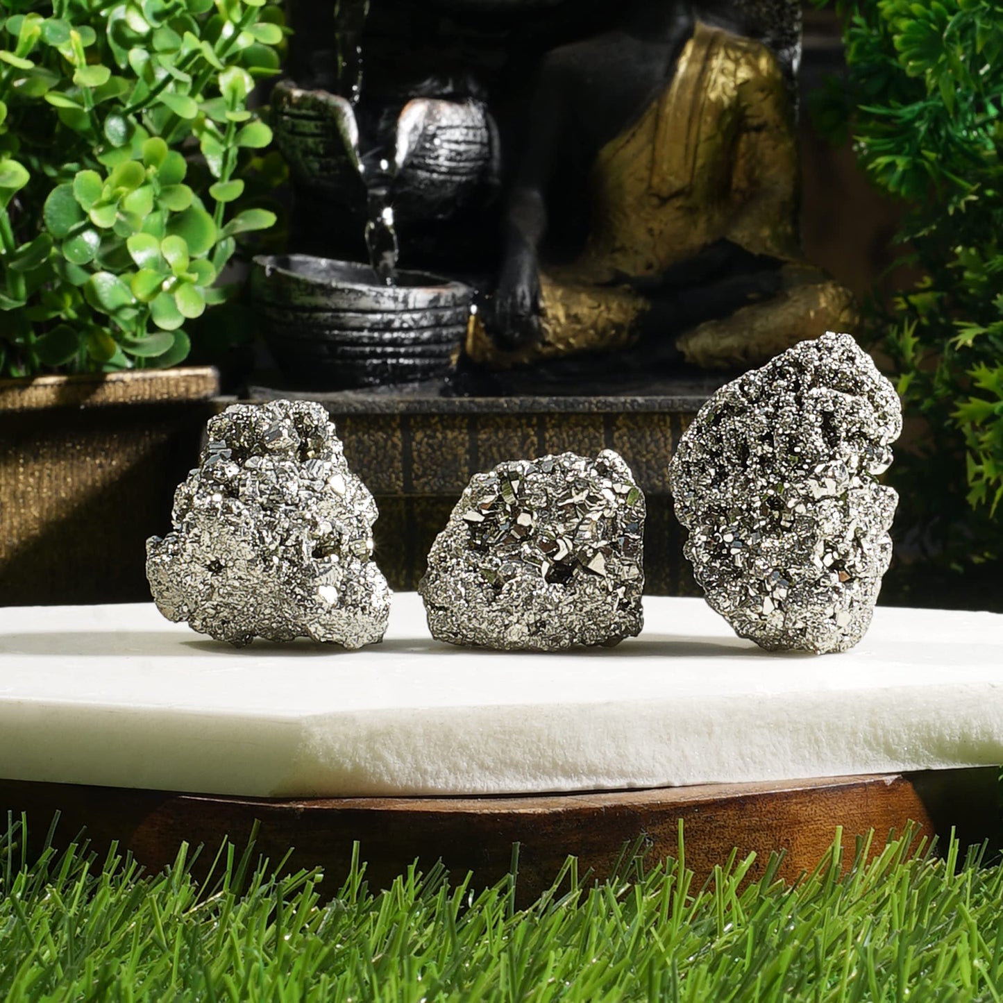 Handcrafted Crystal Showpieces – Unique Gift for Home & Office Décor Crystal Set of 5- - Pyrite for Wealth • Confidence • Increases Assertiveness- 3 +1 Natural form Stones & 1 SHUNGITE Protection Chip