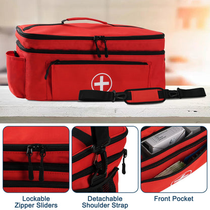 TGCUR Medicine Organizer and Storage Bag Empty, Family First Aid Box, Pill Bottle Organizer Bag for Emergency Medication, Supplements or Medical Kits, Zippered Medicine Bag for Home and Travel (Red)