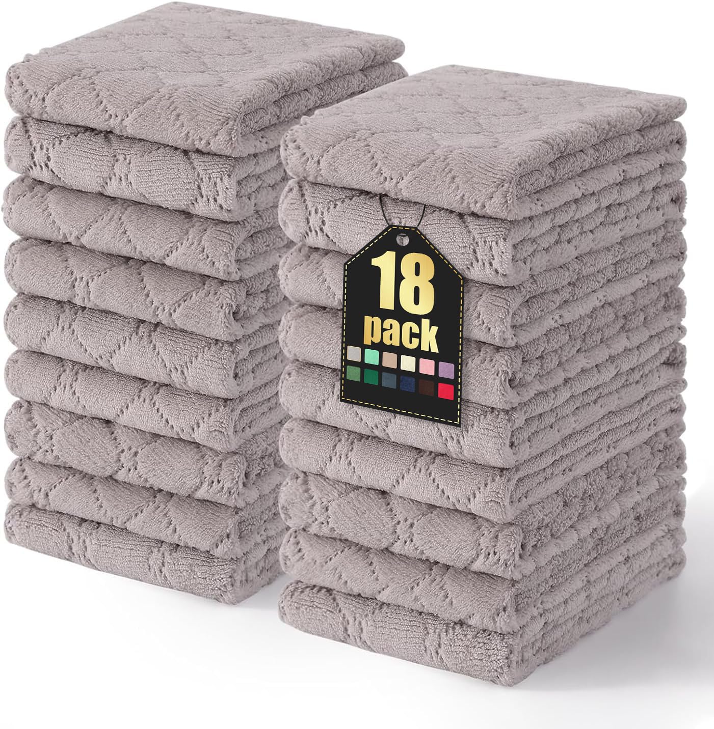 Homaxy 12 Pack Kitchen Dish Cloths (10 x 10 Inches, Grey), Super Soft and Absorbent Coral Velvet Dish Towels, Nonstick Oil Fast Drying Microfiber Cleaning Cloth, No Lint Household Dishcloths