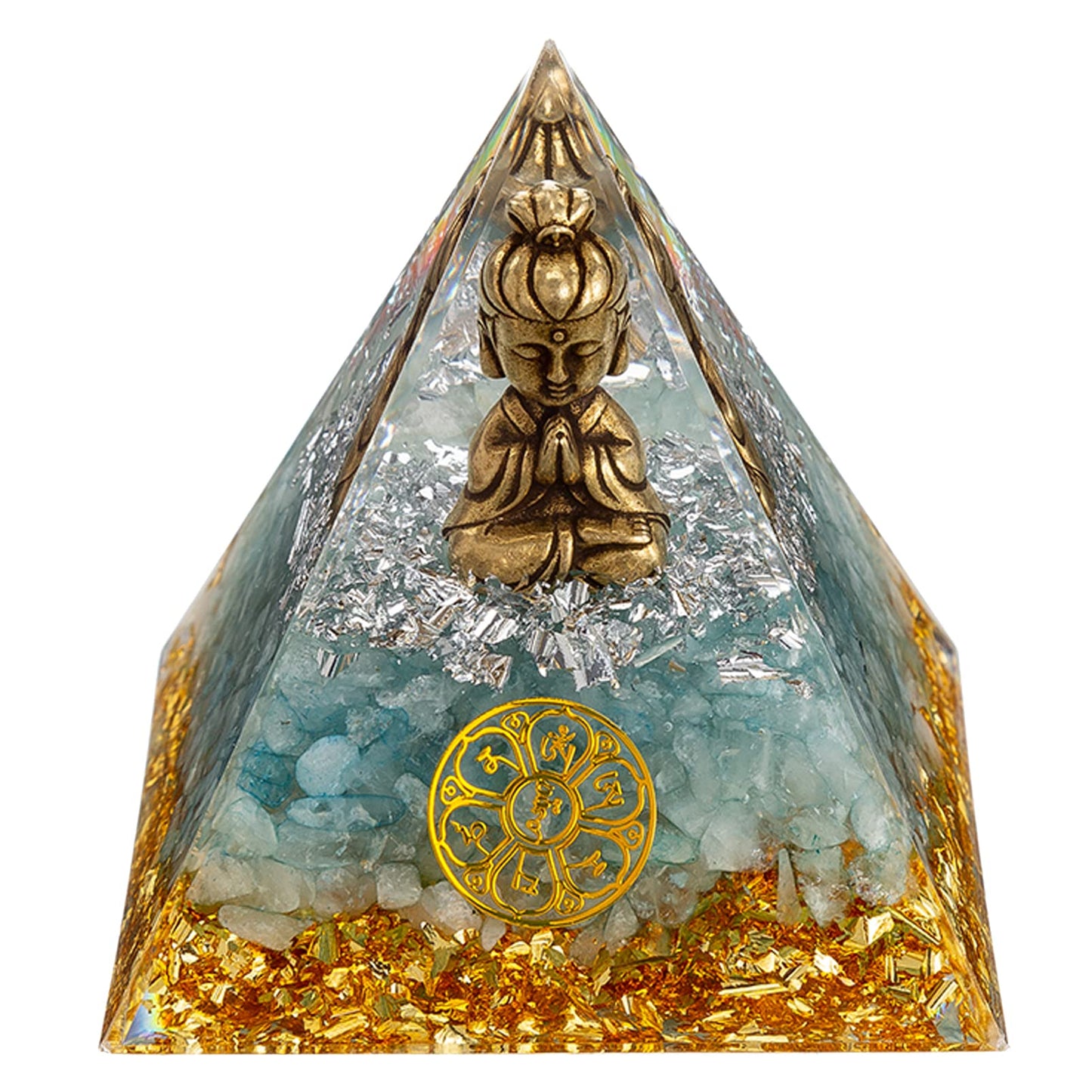 FENGSHUI-CAISHEN Tiny Guan Yin Statue in Healing Crystal Orgone Pyramid - Green Aventurine with Quan Yin Figurine, Reiki Chakra Meditation Decor