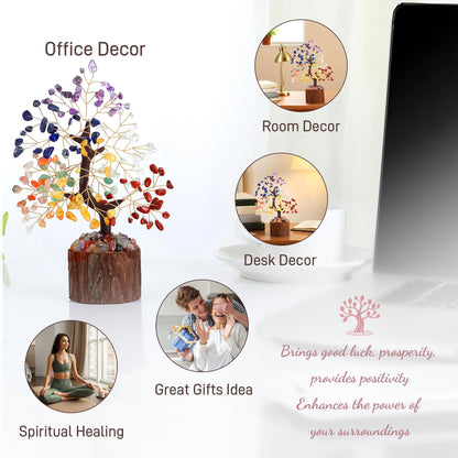QINJIEJIE Tiger Eye Crystal Tree of Life Decor Tiger Eye Stone Healing Gifts Gemstones Tree Spiritual Crystal Gifts for Room Office Desk Decor New Home House Warming Gift Unique