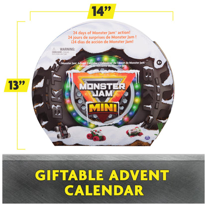 Monster Jam Mini Christmas Advent Calendar, 24 Days of Mini Monster Trucks and Accessories, 1:87 Scale, Kids’ Toys for Boys and Girls Ages 3 and up