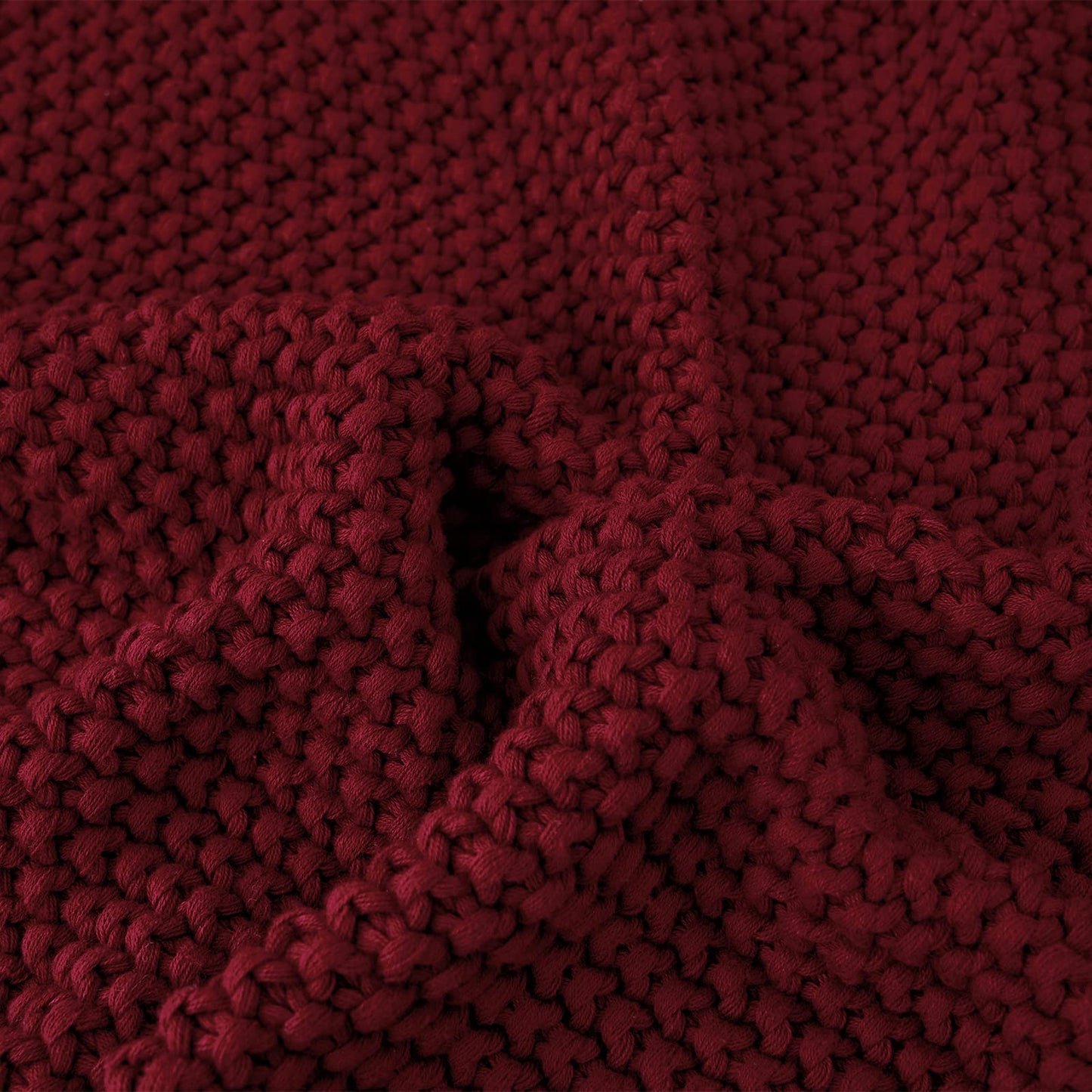 Longhui bedding Chunky Cable Knit Throw Blanket Lightweight Burgundy 100% Organic Cotton Blanket for Sofa Couch Bed Baby Nursery, Rustic Shabby Chic Modern Farmhouse, 51” x 63” Give Laundering Bag