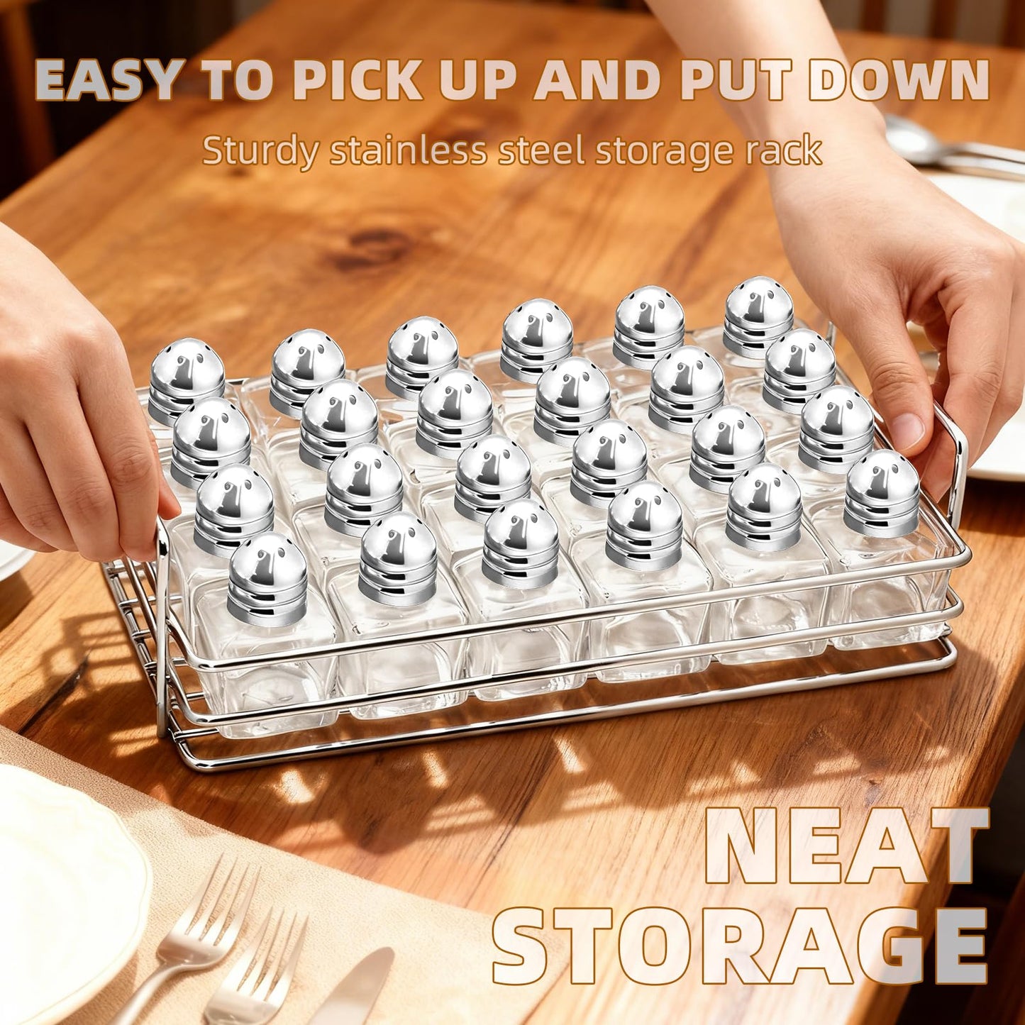 24 Pcs 0.5 oz Cube Shape Small Salt and Pepper Shakers Clear Mini Glass Seasoning Jars Spice Salt Shakers with Funnel and Storage Rack for Wedding Party Restaurant Home Kitchen (Silver)