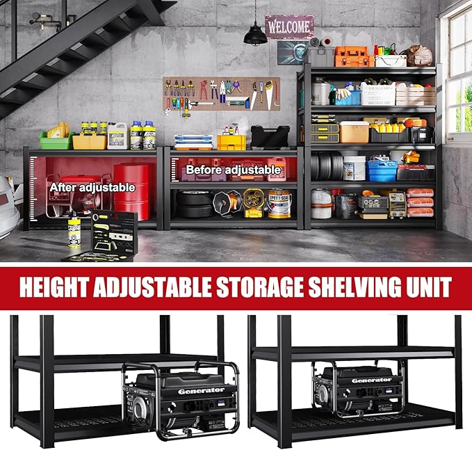 Set 2 Garage Shelving-3000 lbs 5 Tier Storage Shelves,Adjustable Heavy Duty Metal Shelving Unit and Storage Large Wire Rack,Utility Steel Shelf for Warehouse Industrial Pantry Basement -78"x46"x20"