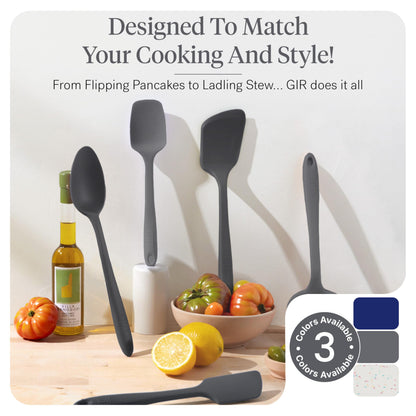 GIR: Get It Right 10-Piece Silicone Essentials Kitchen utensils set - Ladle, Spatula, Flip, Spoon & Spoonula - Non toxic cooking utensils for Nonstick Cookware, Cooking and Baking - Charcoal