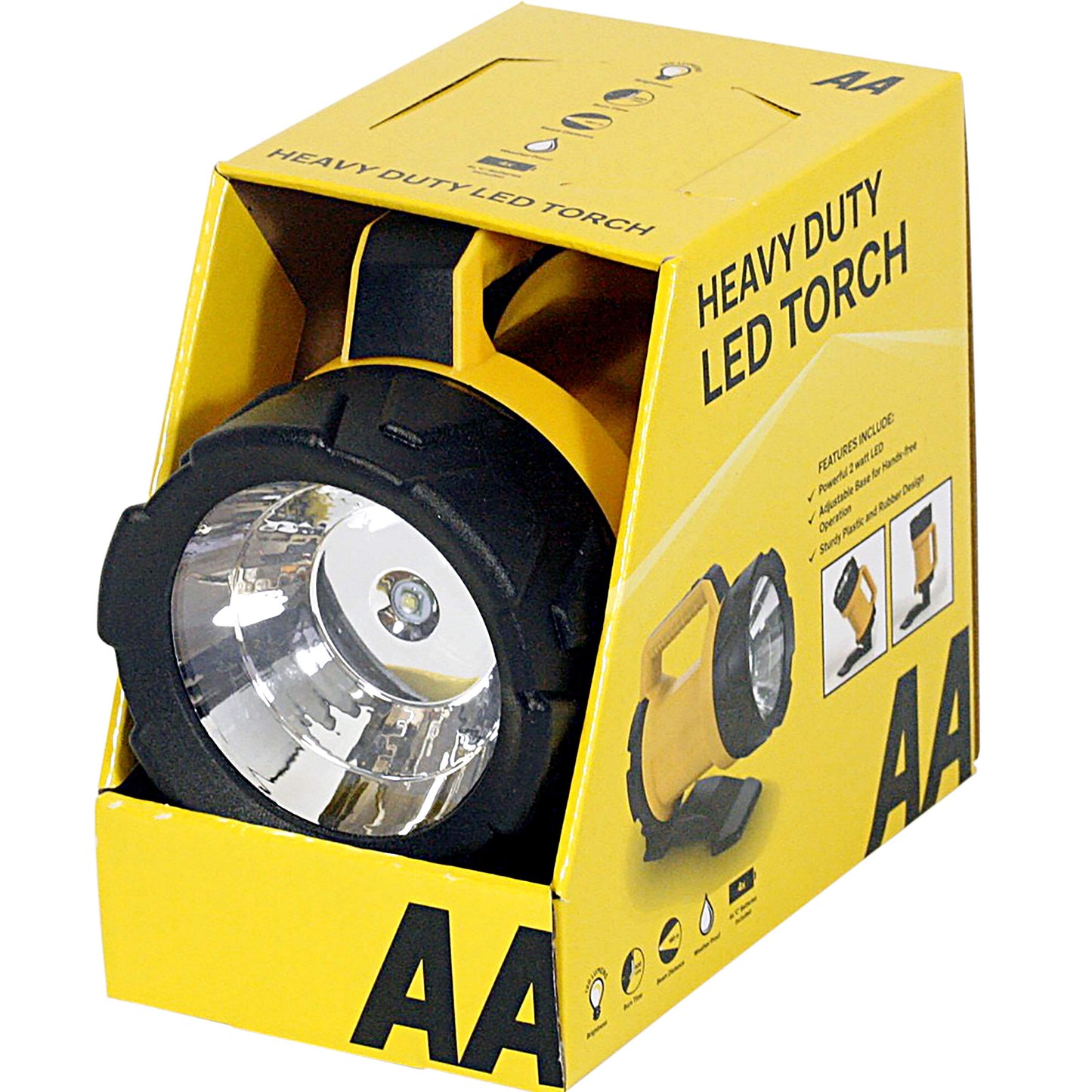AA Heavy Duty LED Torch AA3881 – 180 m Beam Distance, Adjustable Base 6 Angles, 120 Lumens, Weatherproof, Batteries Included, Black Yellow