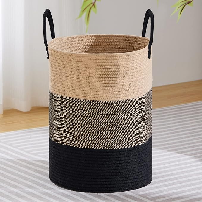 VIPOSCO Large Laundry Hamper, Tall Woven Rope Storage Basket