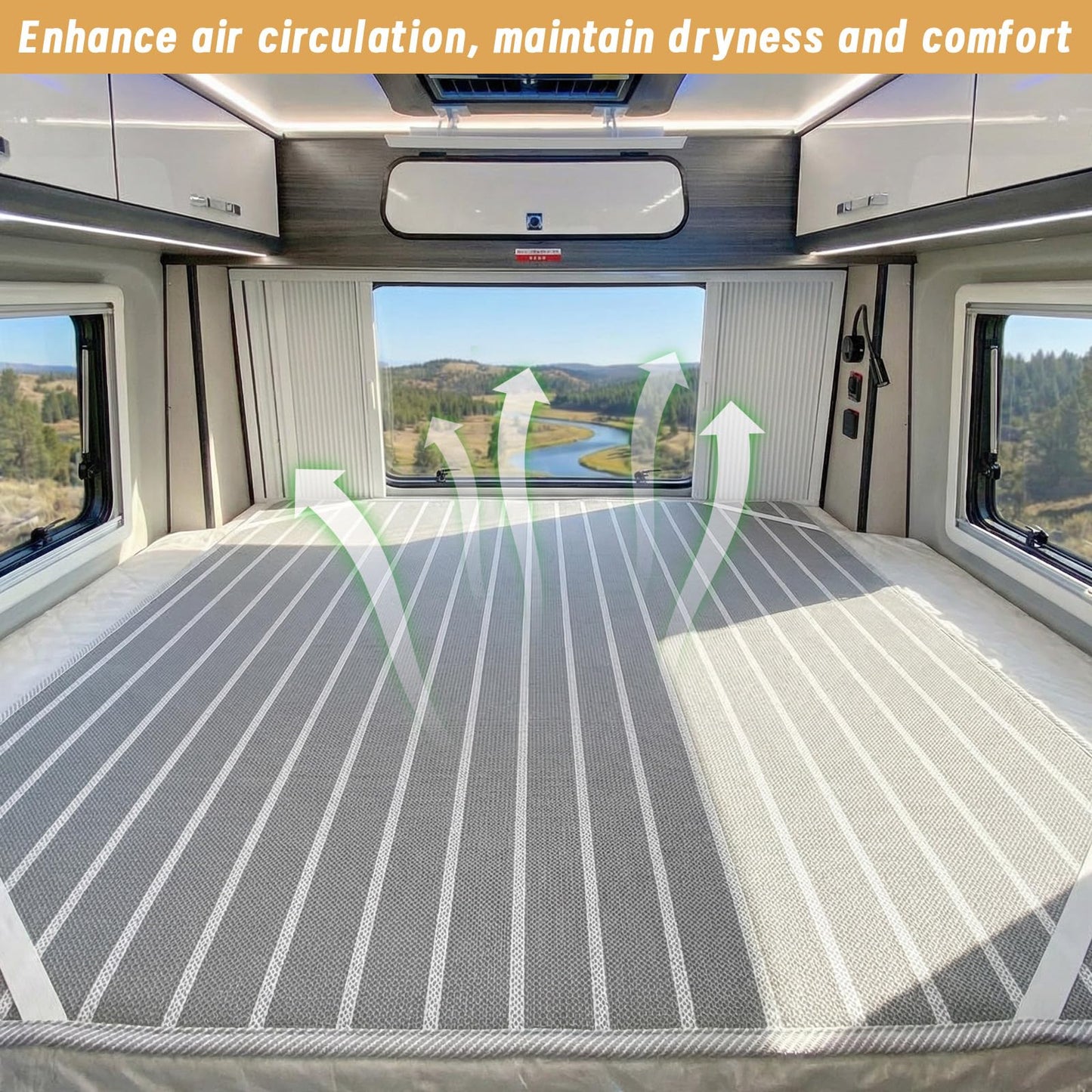 RV Mattress Underlay Moisture Barrier & RV Under Mattress Ventilation, Mattress Support Board with 4 Straps - 3D Grey Stripe Airflow Pad for Camper, Boat (Twin-38 * 75 * 0.3'')