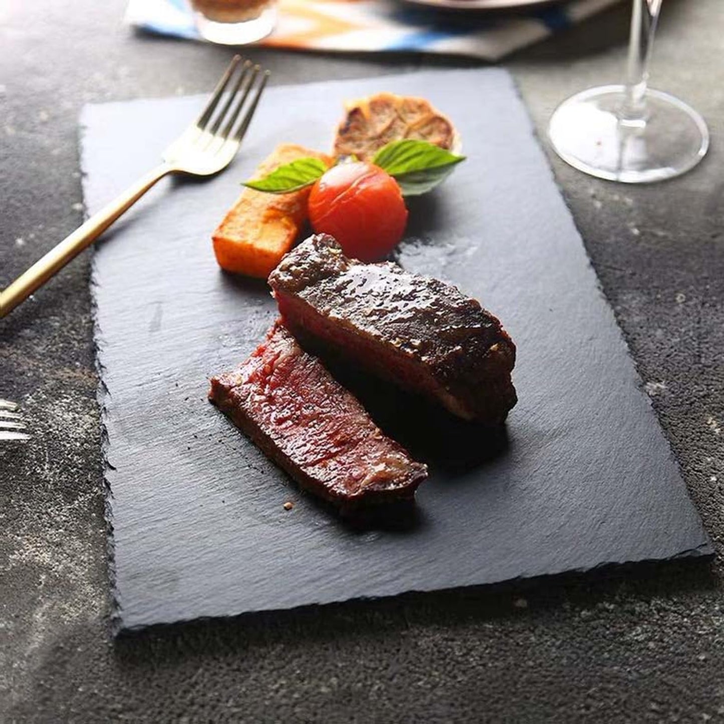 Hyuetrsa15Pcs Slate Cheese Boards, Natural Black Slate Charcuterie Boards with Chalk Surface for Laser Engraving DIY, 8" x 4" Mini Stone Plates for Party Sushi Serving Tray, Gift Ready