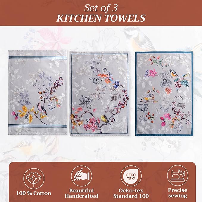 Maison d' Hermine Kitchen Towels Set of 3 100% Cotton 20" x 27.5" Reusable
