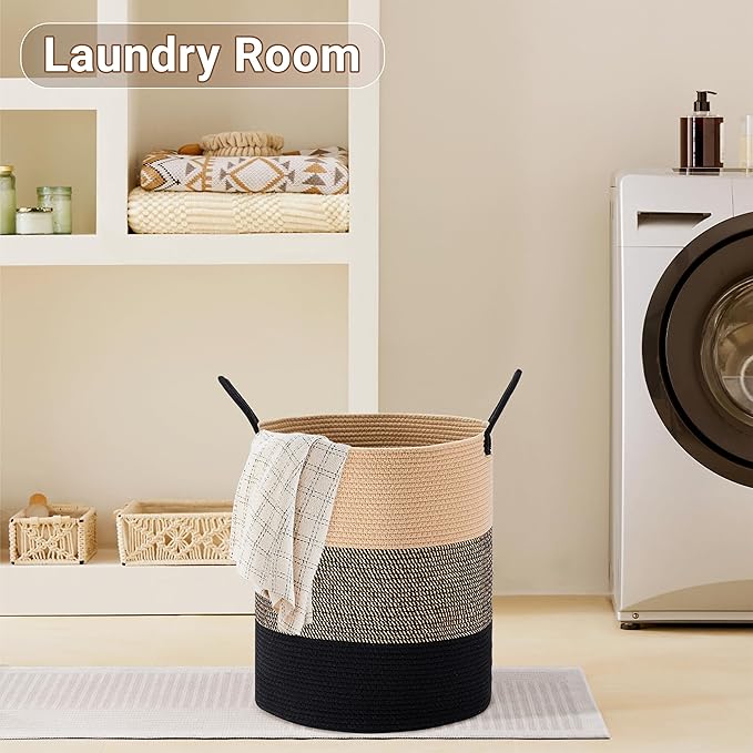 Tall Laundry Basket with Handles, 72L Portable Dirty Clothes Hamper, Boho