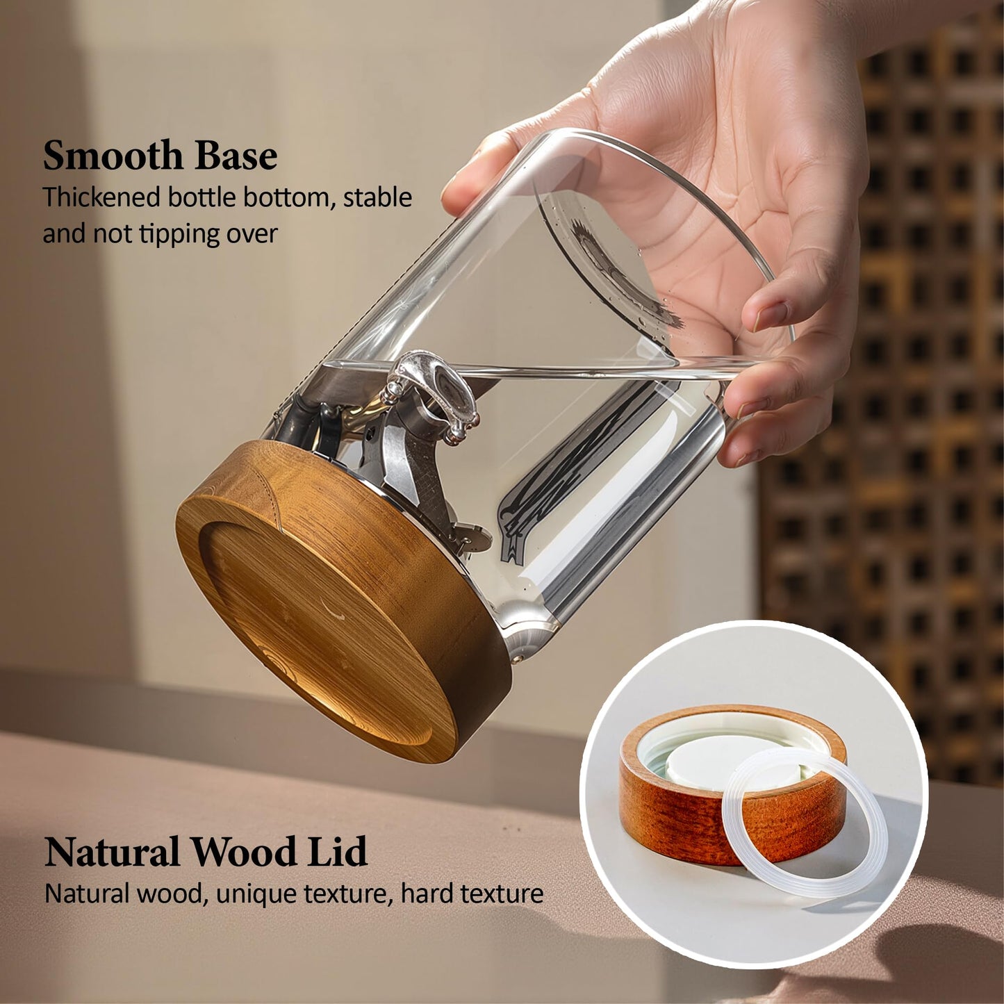 MOLADRI 18 oz/550 ml Glass Storage Canister with Airtight Wooden Lid, Clear Small Decorative Container Jar with Spoon for Salad Overnight Oats Snacks Yogurt Cereal Fruit Spice Sugar Coffee Candy Salt