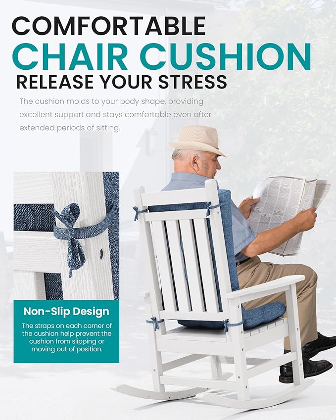 SERWALL HDPE Outdoor Rocking Cushion Set of 4, Memory Foam Cushion Navy