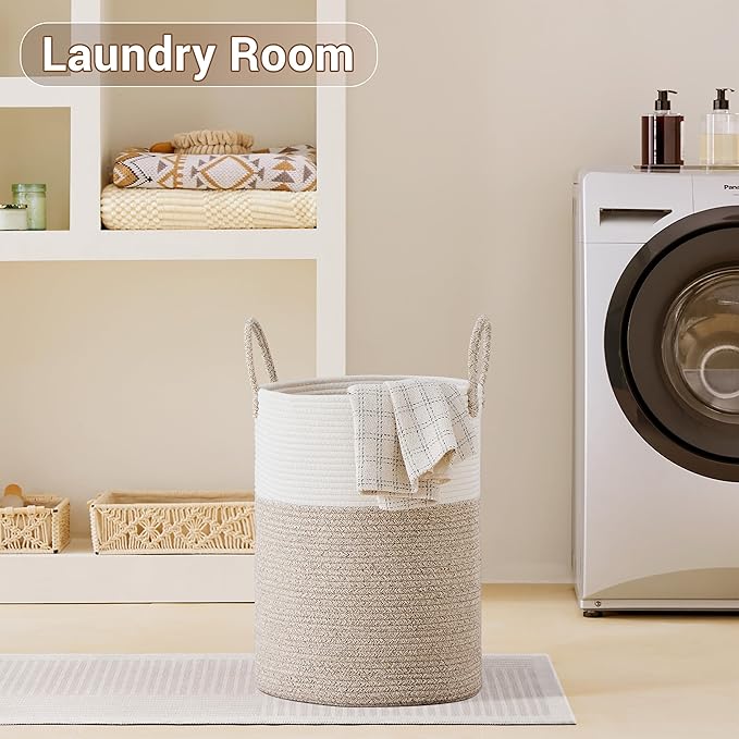 Tall Laundry Basket with Handles, 58L Portable Dirty Clothes Hamper, Boho