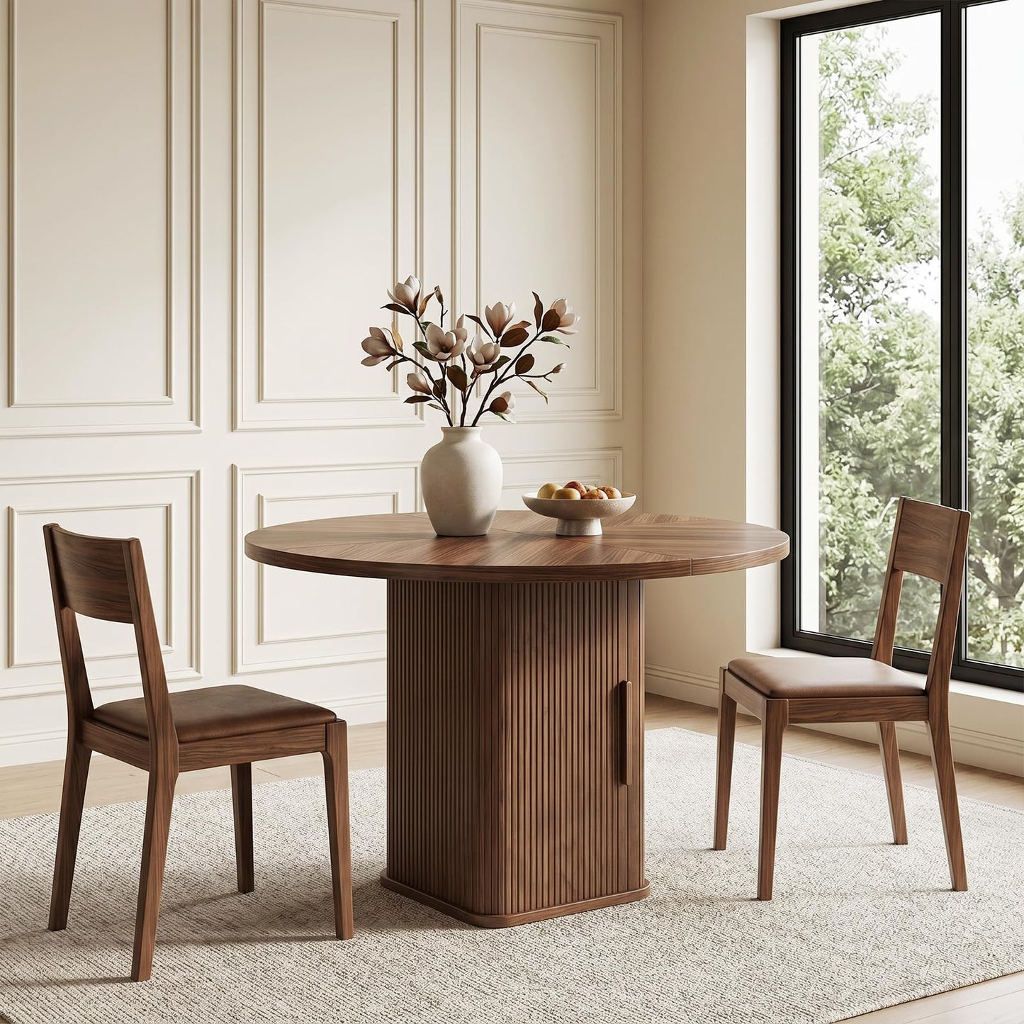 EVLIQIUL Fluted Round Dining Table for 4-6 Person