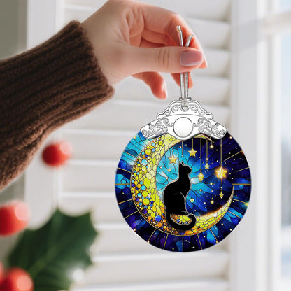 Stained Glass Black Cat Ornament, Christmas Ornaments, Christmas Decorations for Tree, Holiday Ornament, Gifts for Cat Lovers, Holiday Party Gifts, Gift Ideas & Xmas Gift