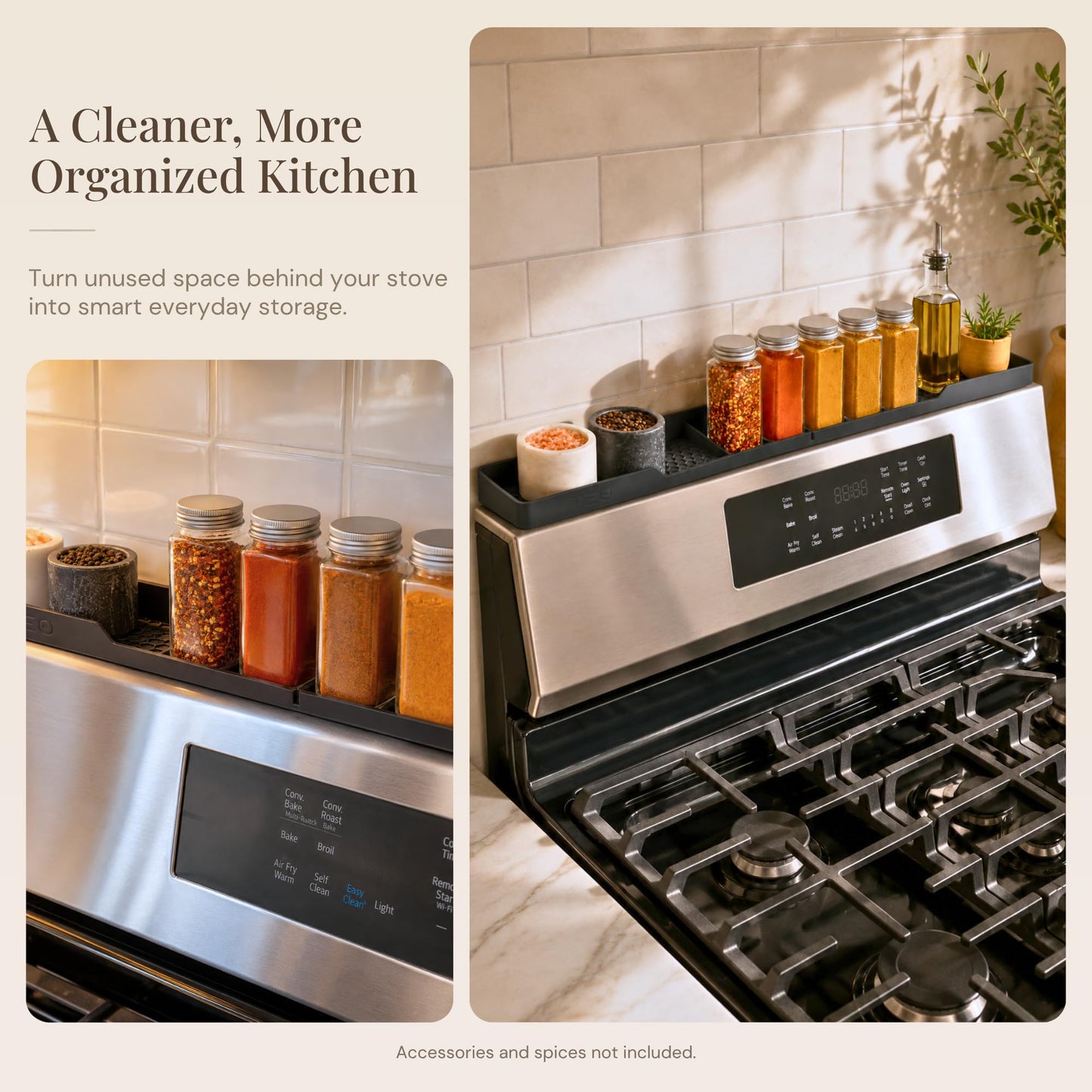 TEO Silicone Magnetic Stove Top Shelf – 30 Inch Over Stove Spice Rack, Shelf for Back of Range, Kitchen Stovetop Storage Organizer, Black