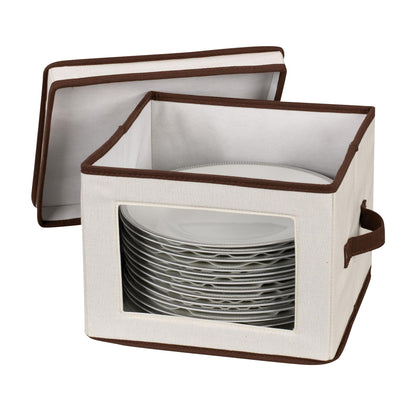 Household Essentials Dinner Plate Storage Box, Strong Frame and Handles, Windowed Panel, Fully Removable Lid, Stackable and Foldable, Perfect for Preserving Your Dinnerware