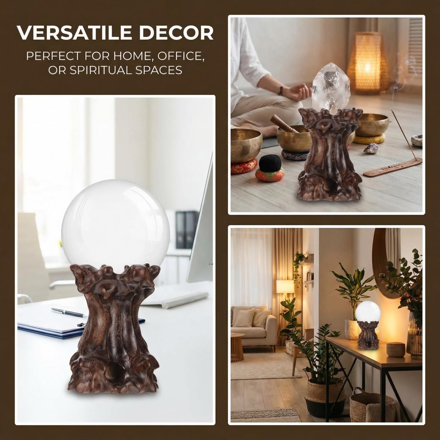 DOITOOL Wooden Sphere Stands for Display Crystal, Crystal Ball Holder Decorative Ball Display Stand Stone Rock Holder for Gemstone Sphere Globe Stone Home Decor