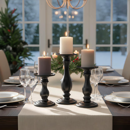 Matte Black Pillar Candle Holders Set of 3-10", 8", 6”H Candlestick Candle Holder Stand, Mother's Day Home Decor Gift for Fireplace/Table Centerpiece/Rustic/Farmhouse