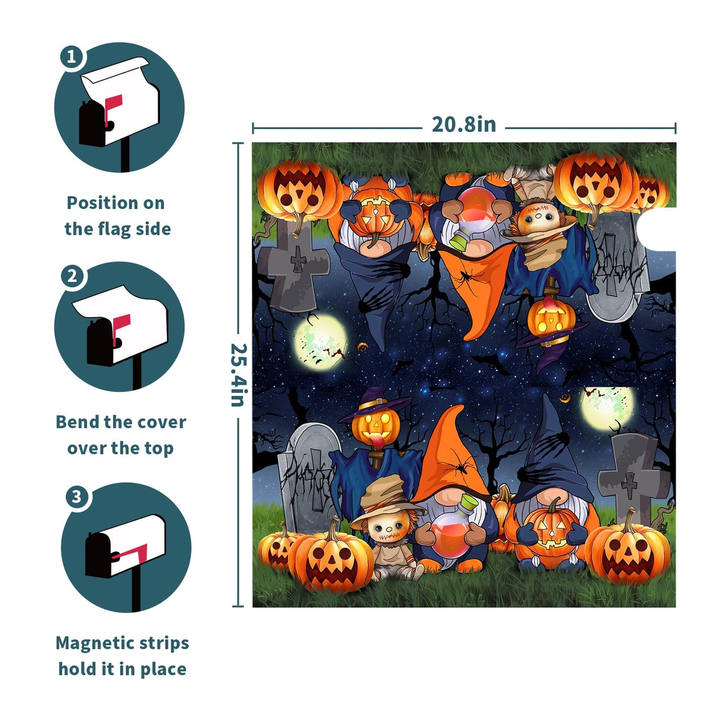 Happy Halloween Gnome Magnetic Mailbox Cover - Large Size 25.5x21 Inch Fall Holiday Wraps for Home Garden Yard Outdoor Decor