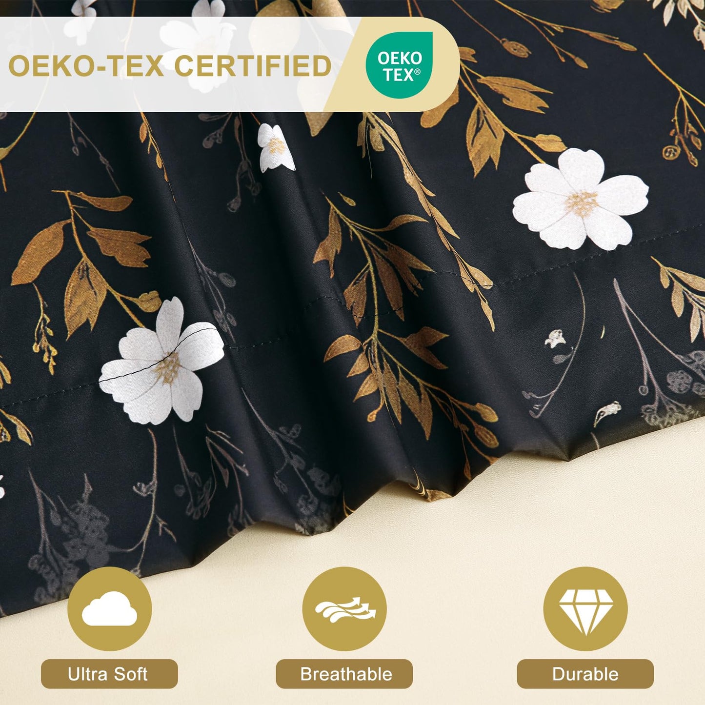 Botanical 6-Piece King Size Sheets Set, Boho Floral Print Brushed Microfiber Sheets, Cooling Bed Sheet Set, Ultra Soft & Breathable, 16' Deep Pocket Fitted Sheet & Pillowcase Set, Beige Brown Leaves