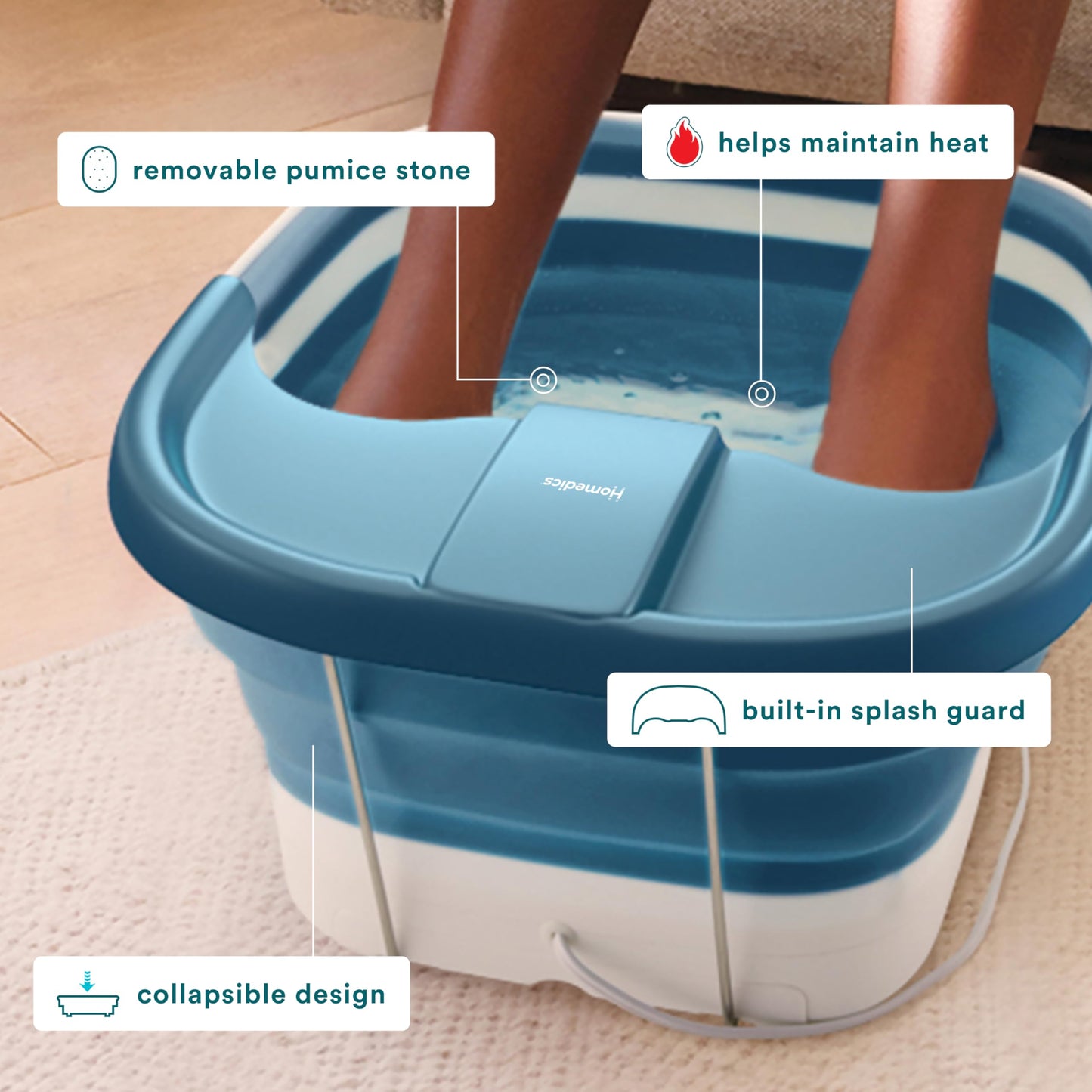 Homedics Bubble Mate Collapsible Foot Spa, Heat-Maintaining, Bubble Massage with Pumice Stone and Splash Guard