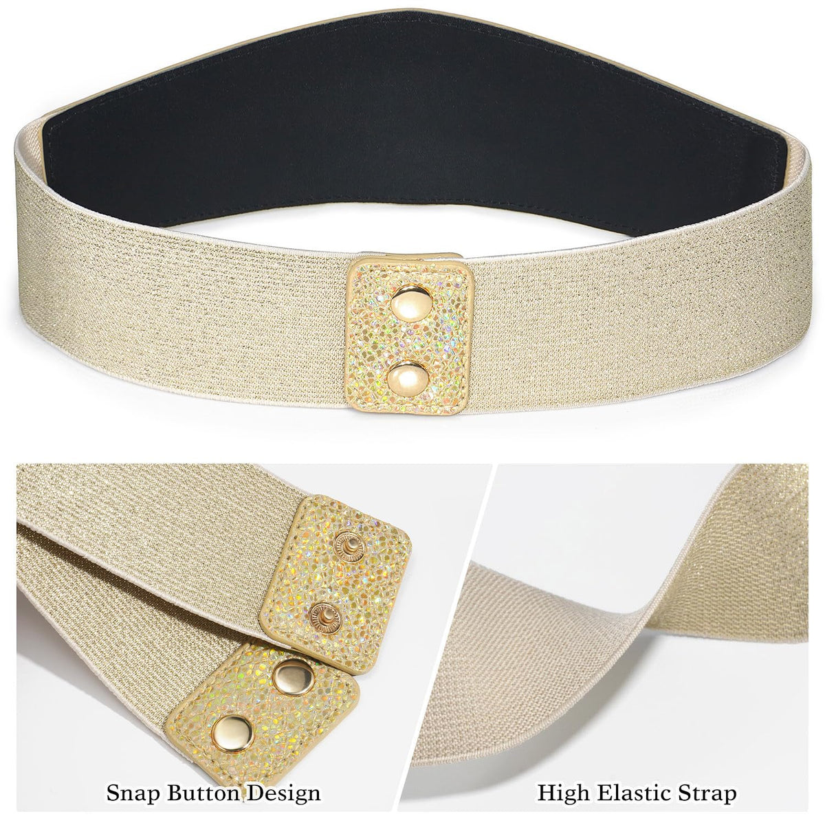 Glamorstar Women Wide Corset Belt Elastic Stretchy Waist Belt for Dresses Gold (Bling Beige Band) 63cm/25in