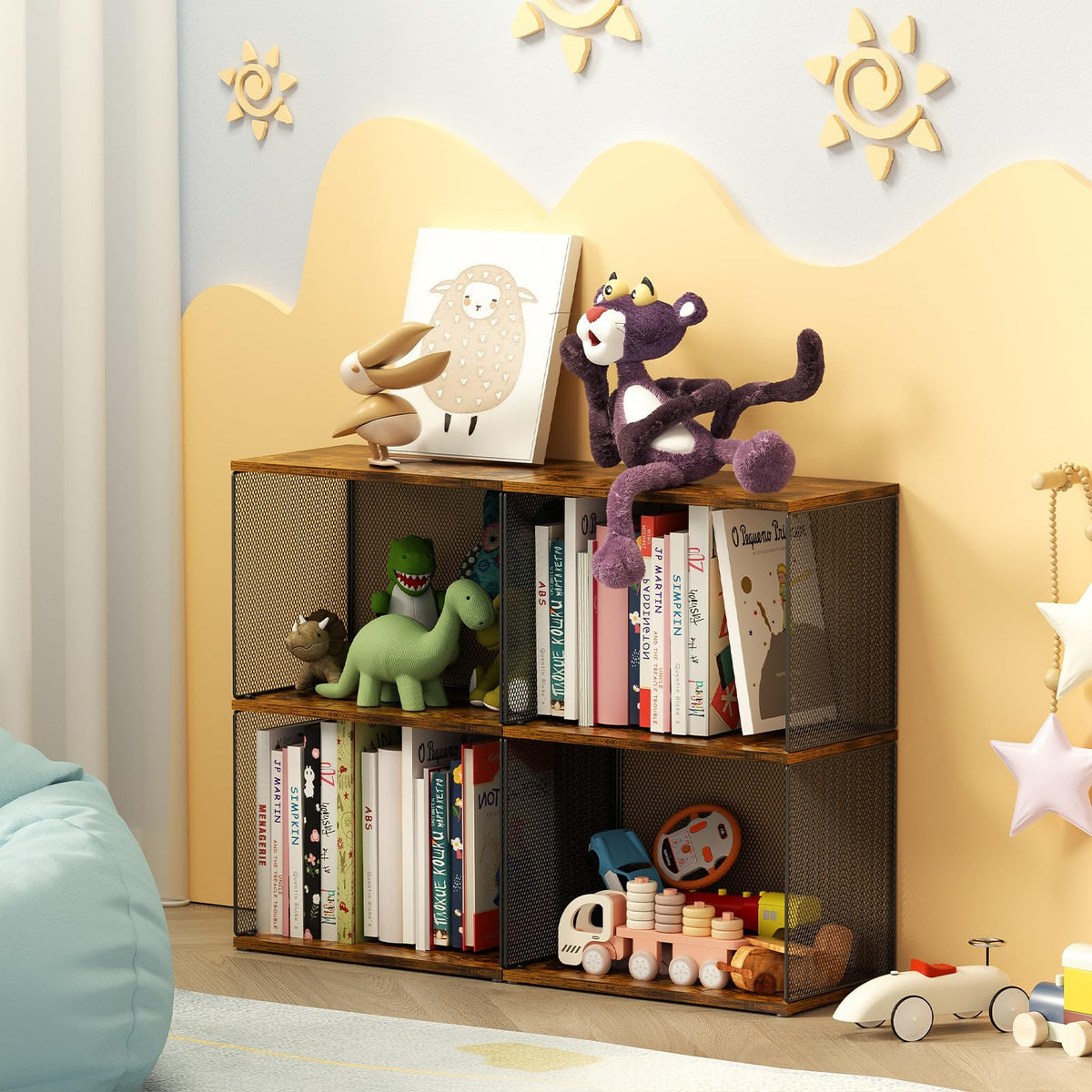 Dmevkic Small Bookshelf 2 Tiers Bookshelf for Small Spaces DIY Variable Stackable Cube Storage Organizer for Kid Bedroom,Living Room, Black Brown Wooden,2 Tiers Non-Detachable