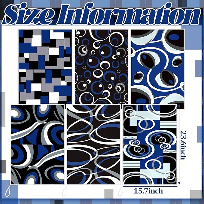 Boyiee Set of 6 Black Gray Blue Kitchen Towels Modern Geometric Dish Hand