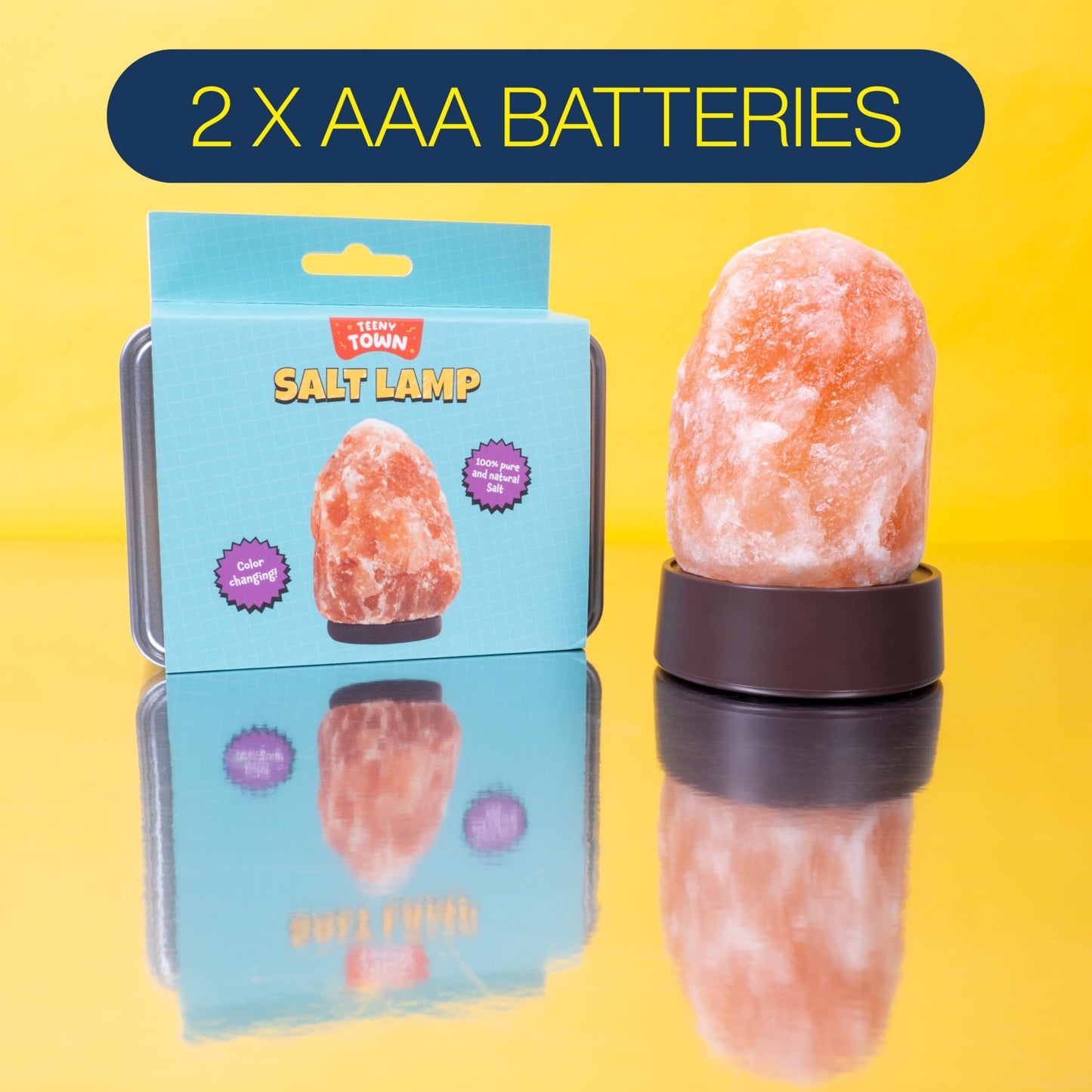 Fizz Creations Teeny Town Miniature Himalayan Salt Lamp – Battery-Operated LED Mood Light with Carry Case – Ideal for Desktops, Coffee Tables, and Small Spaces – Natural Orange Glow