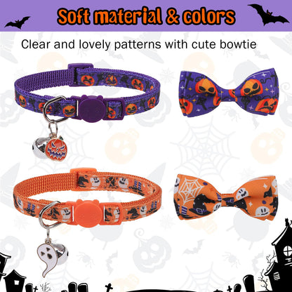 SCENEREAL Halloween Cat Collar Breakaway 3 Pack, Safety Collars, Pet Accessory for Outdoor and House Cats Kittens, Orange Purple
