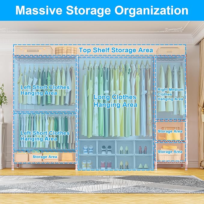 Ulif E10 Clothes Rack（With Stretchable Hanger Rod）Freestanding Clothing Racks