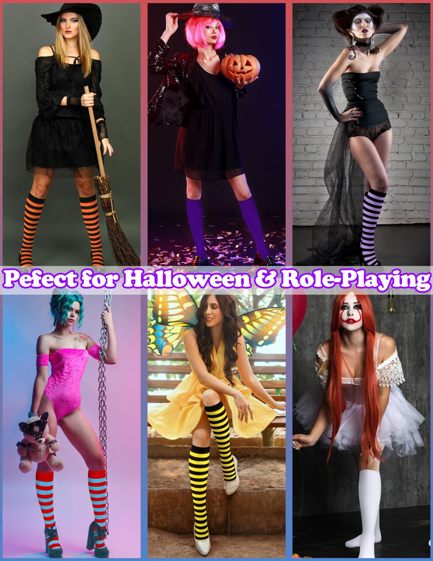 Orange and Black Striped Socks Womens Halloween Sock Woman Halloween Knee High Socks Orange Striped Sock Witch Costumes