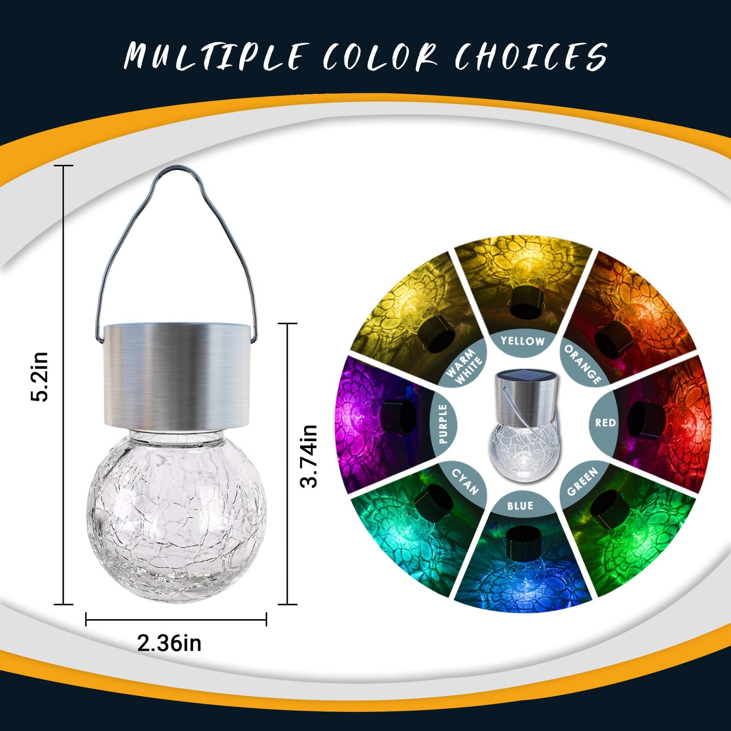 GIGALUMI 8 Pack Solar Hanging Lights: Multi-Color Changing Cracked Glass Hanging Ball Solar Outdoor Lights - Waterproof Lanterns for Garden, Yard, Patio, Lawn